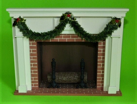 BYERS CHOICE Chimenea de ladrillo con manto blanco & Guirnalda | Etsy