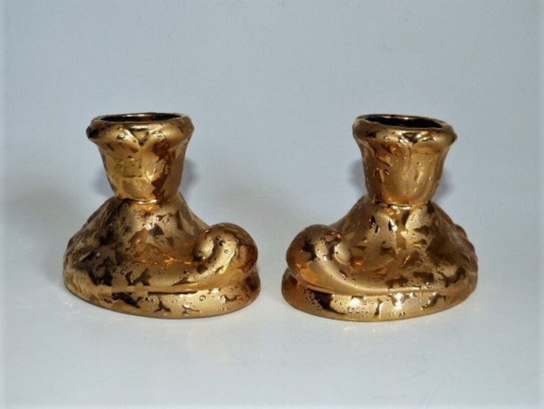 Weeping Gold Candle Holders Set of 2 Dixon Art Studios 24 KT. Gold 2.75