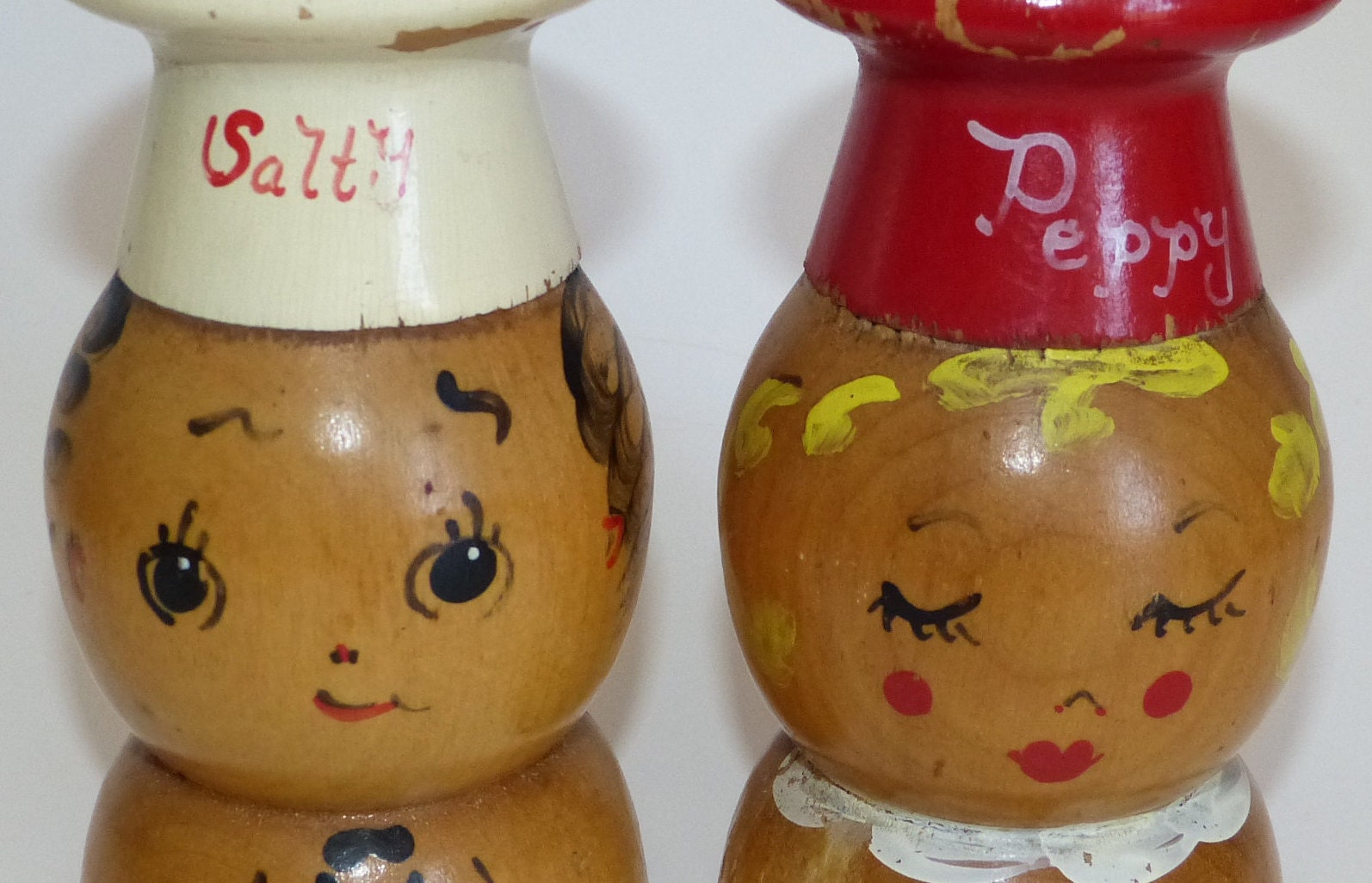 SALTY and PEPPY Salt and Pepper Shakers Hand Painted Wooden Etsy