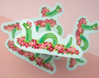 Snake in a flower field - matte vinyl sticker | Laptop Notebook Water Bottle Waterproof Stickers