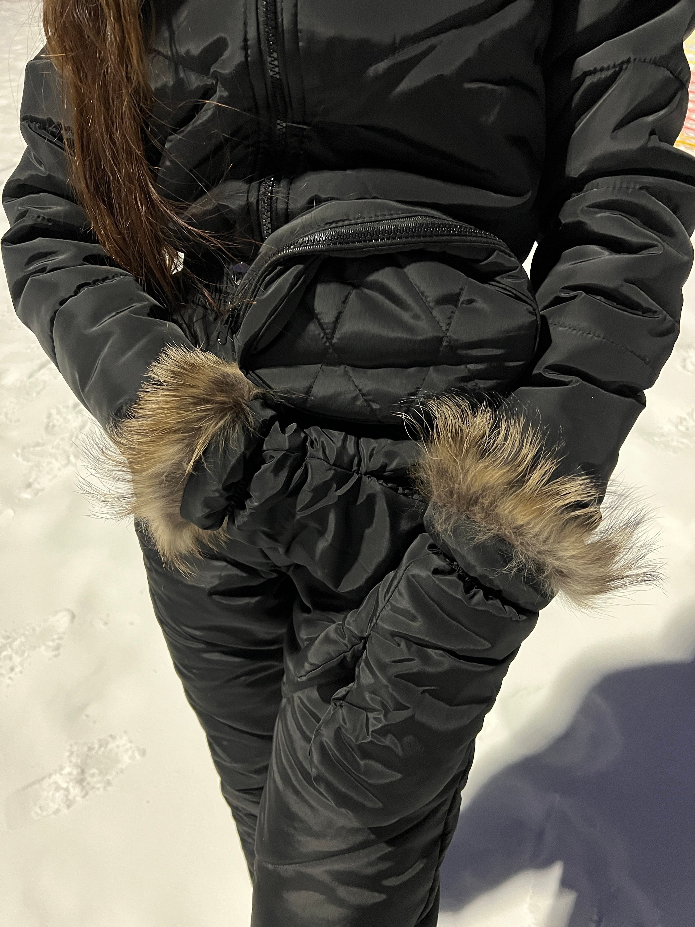 Black Winter One Piece Suit, Black Jumpsuit, Snow Suit for Woman