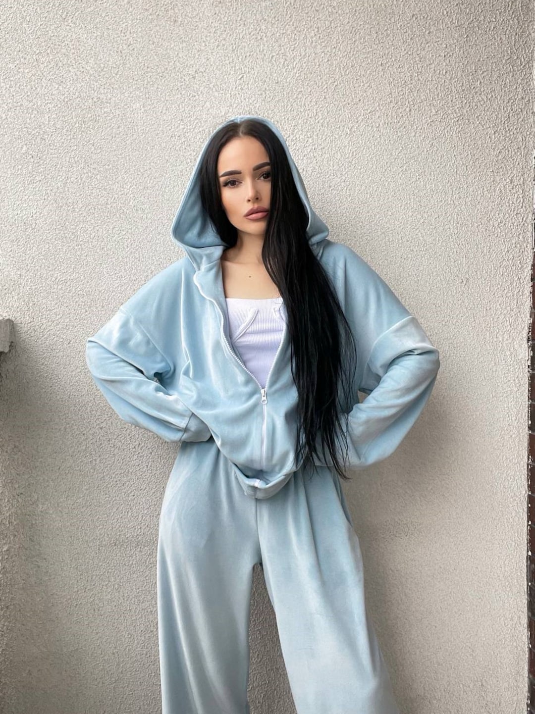 Blue Color Oversize Tracksuit, Women Tracksuit Set, Jacket and Pant Set
