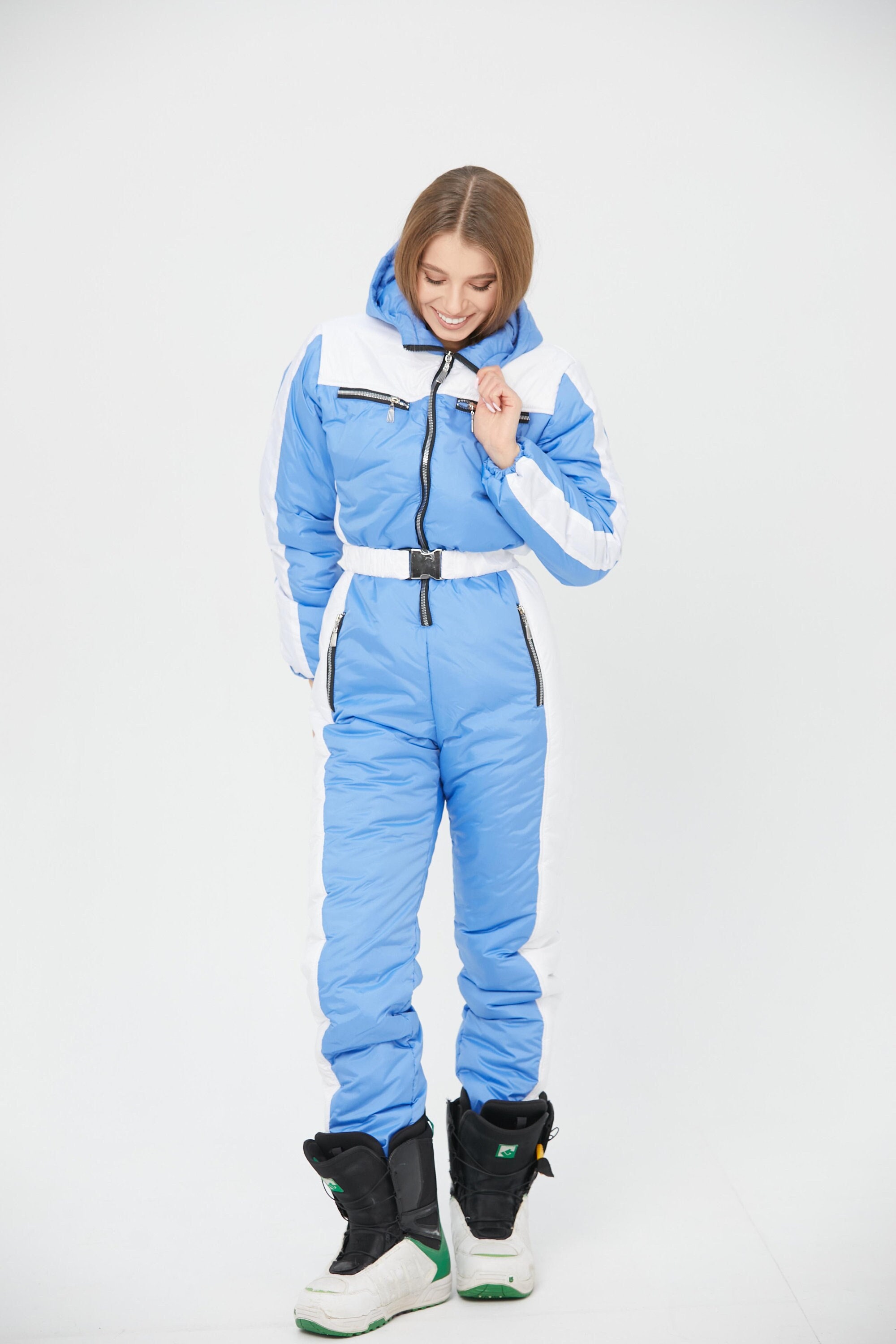 Blue Ski Jumpsuit for Women Winter Warm Romper Snowsuit One Piece Suit ...