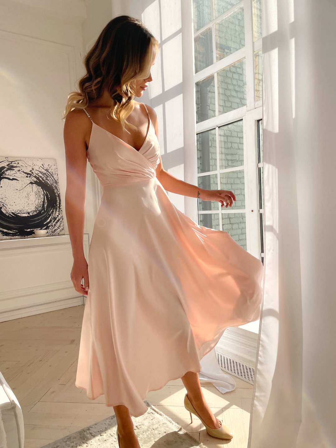 Woman Dress Wedding Guest Dress Satin Dress Midi Dress - Etsy