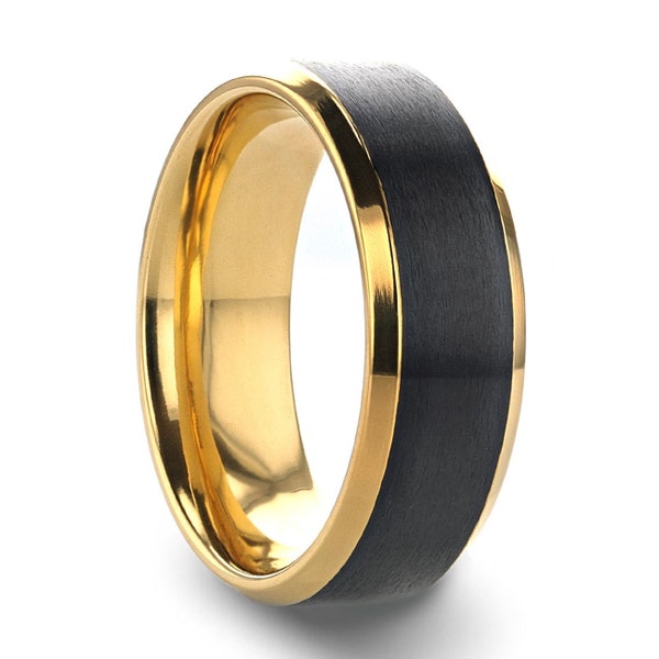 Gold & Black Titanium Men's Wedding Band with Personalized Engraving