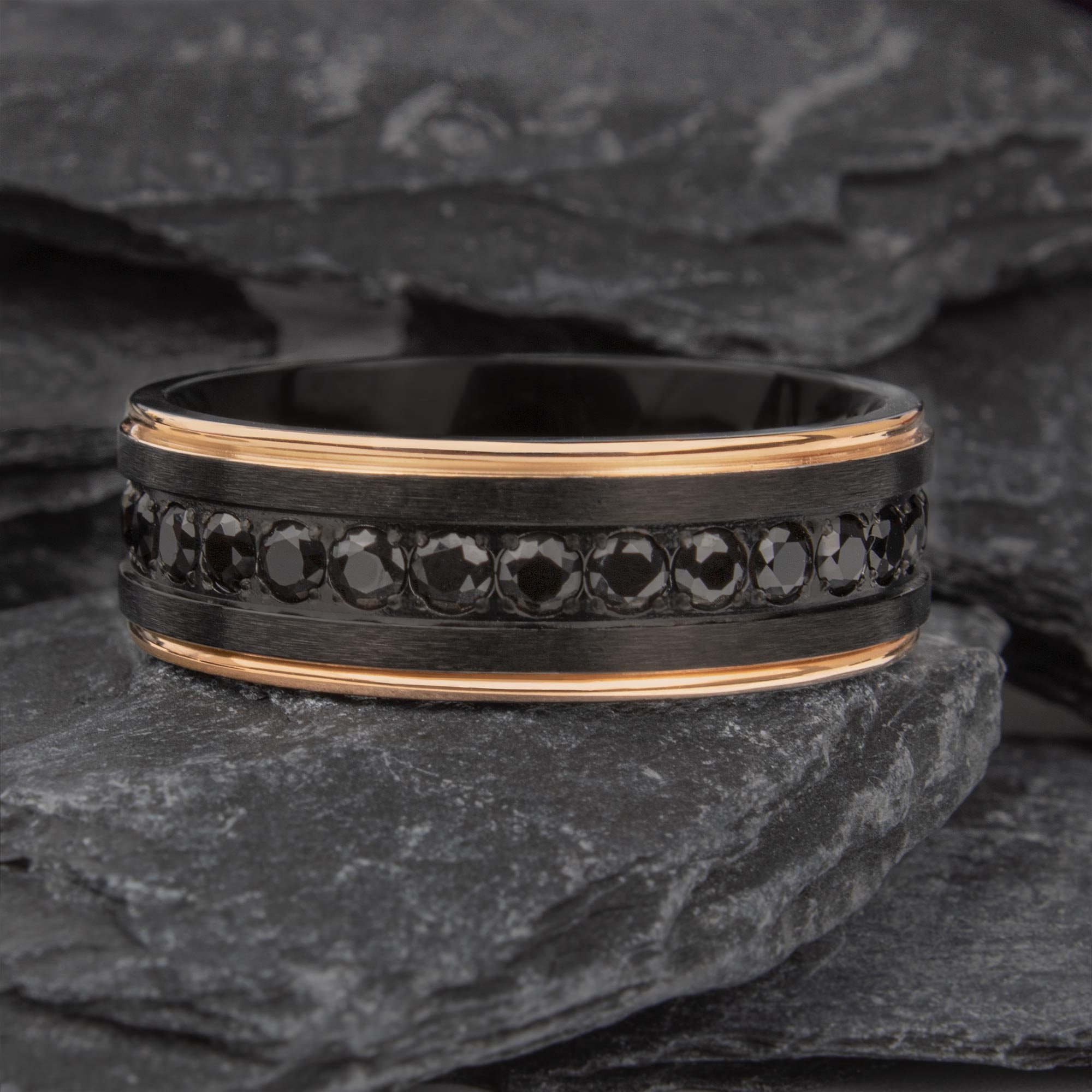 Tommyway Jewelry Black Titanium Men's 0.50 Carat CZ Eternity Wedding Band Ring (Size 6-13)