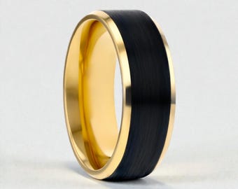 Gold & Black Titanium Men's Wedding Band with Personalized Engraving