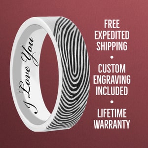 Actual Fingerprint Women&#39;s Tungsten Wedding Band, Custom Fingerprint Wedding Band, Women&#39;s Fingerprint Ring, Fingerprint  Ring for Women