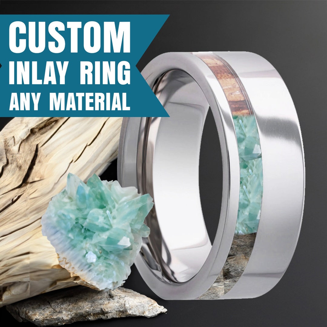 Custom Inlay Tungsten Men's Wedding Band, Made From Your Own Materials ...