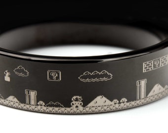 Super Mario Bros Black Tungsten Ring with Personalized Engraving