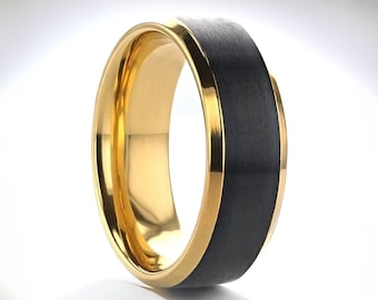 Gold & Black Titanium Men&#39;s Wedding Band with Personalized Engraving