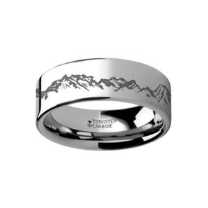 Mountain Range Engraved Tungsten Wedding Band with Personalized Engraving