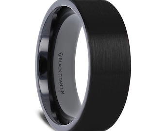 Matte Brushed Black Titanium Men&#39;s Wedding Band with Personalized Engraving