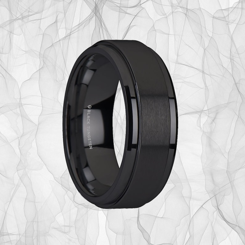 Black Tungsten Spinning Men's Wedding Band With Custom Etsy