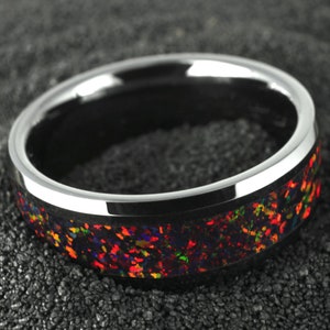 Schwarzer Opal Intarsien Schwarz Keramik Herren Ehering mit personalisierter Gravur