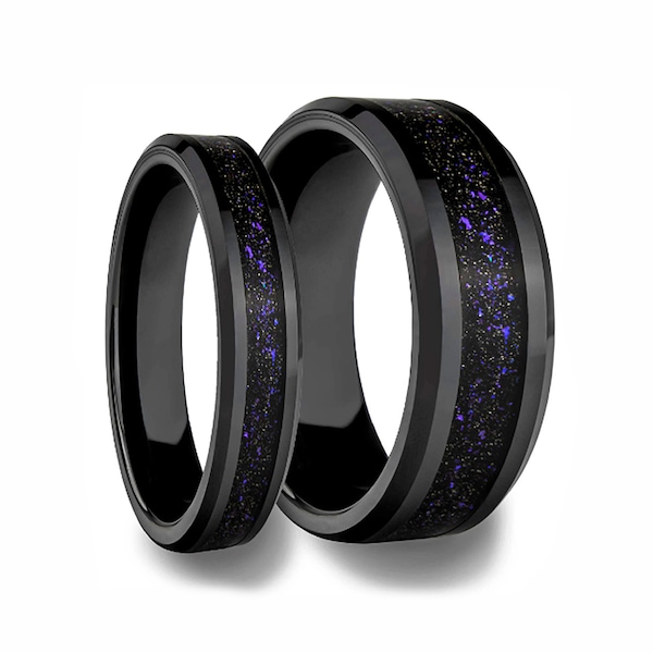 Black Purple Wedding Ring Set Etsy