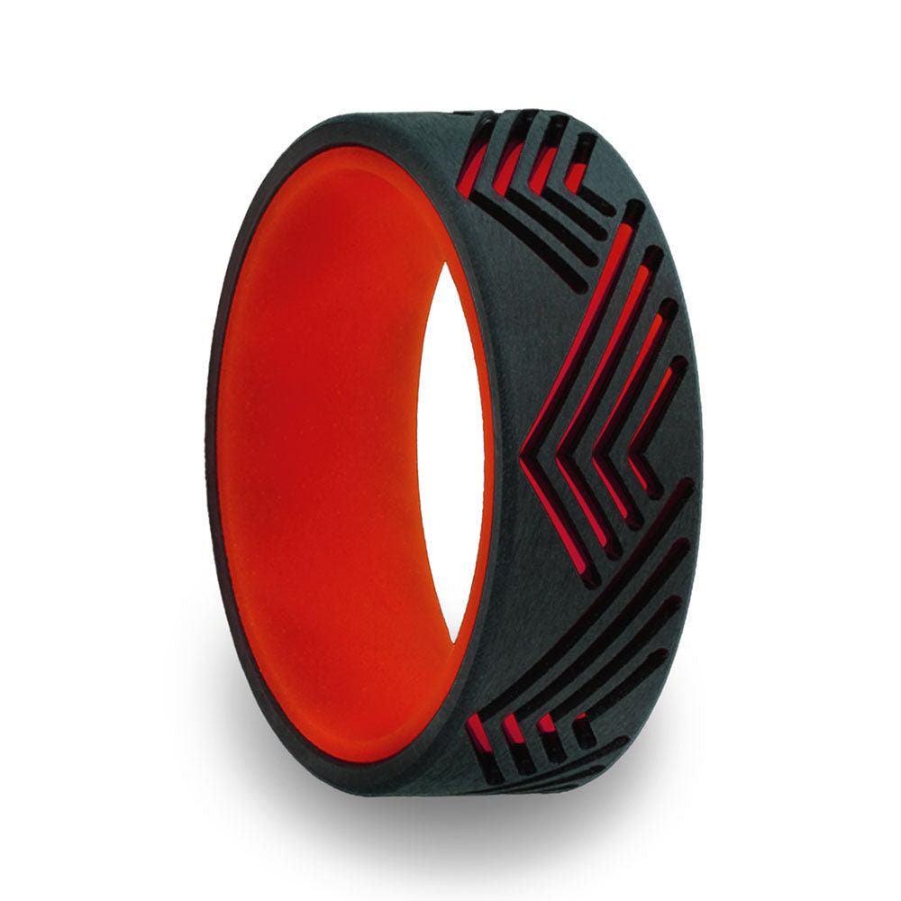 Red Black Glow in the Dark Zirconium Men's Wedding Band With
