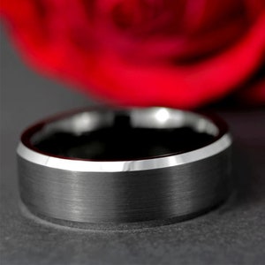 Titanium Men&#39;s Wedding Band with Black Center and Personalized engraving