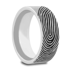 Custom Fingerprint Brushed Tungsten Wedding Band with Personalized Engraving, Fingerprint Ring for Men, Tungsten Fingerprint Ring