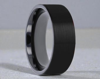 Matte Brushed Black Titanium Men's Wedding Band with Personalized Engraving