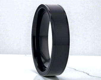Black Titanium Men's Wedding Band with Personalized Engraving