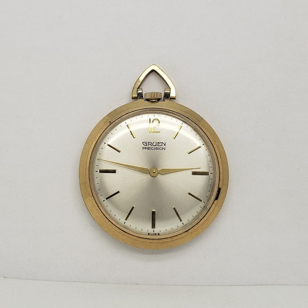 Estate Mid Century Gruen Precision 17 Jewel Pocket Watch Gentlemen's Yellow Gold Filled Woman's Formal Pendant Watch