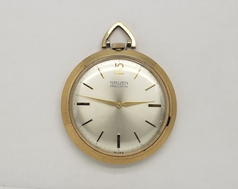 Estate Mid Century Gruen Precision 17 Jewel Pocket Watch Gentlemen's Yellow Gold Filled Woman's Formal Pendant Watch