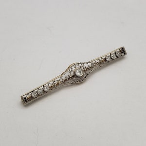 Estate Art Deco 14K Gold & Diamond Filigree Bar Pin Brooch B47