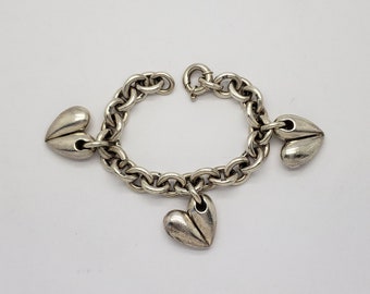 Estate Barry Kieselstein Cord Sterling Silver Heart Charm Bracelet Mid Century Artisan Designer Jewelry BKC Luxury Brand