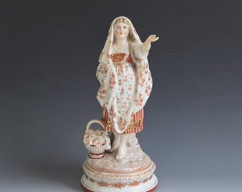 Antique 19th Century KPM Porcelain Female Figurine in Traditional Dress Cabinet Piece Sculpture German Art Pottery