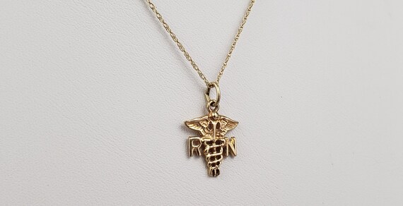 14K Solid Gold RN Registered Nurse Necklace Pendan