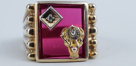 Vintage Men's 10K Gold Ruby & Diamond Elk's BPOE … - image 2