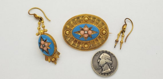 Victorian Etruscan 14K Gold, Diamond, Enamel & Co… - image 2
