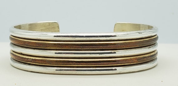 One Best Vintage Native American Navajo Sterling Silver Gold Eagle Ketoh Bracelet Old One Best Vintage Native American Navajo Sterling Silver Gold Eagle Ketoh Bracelet Old