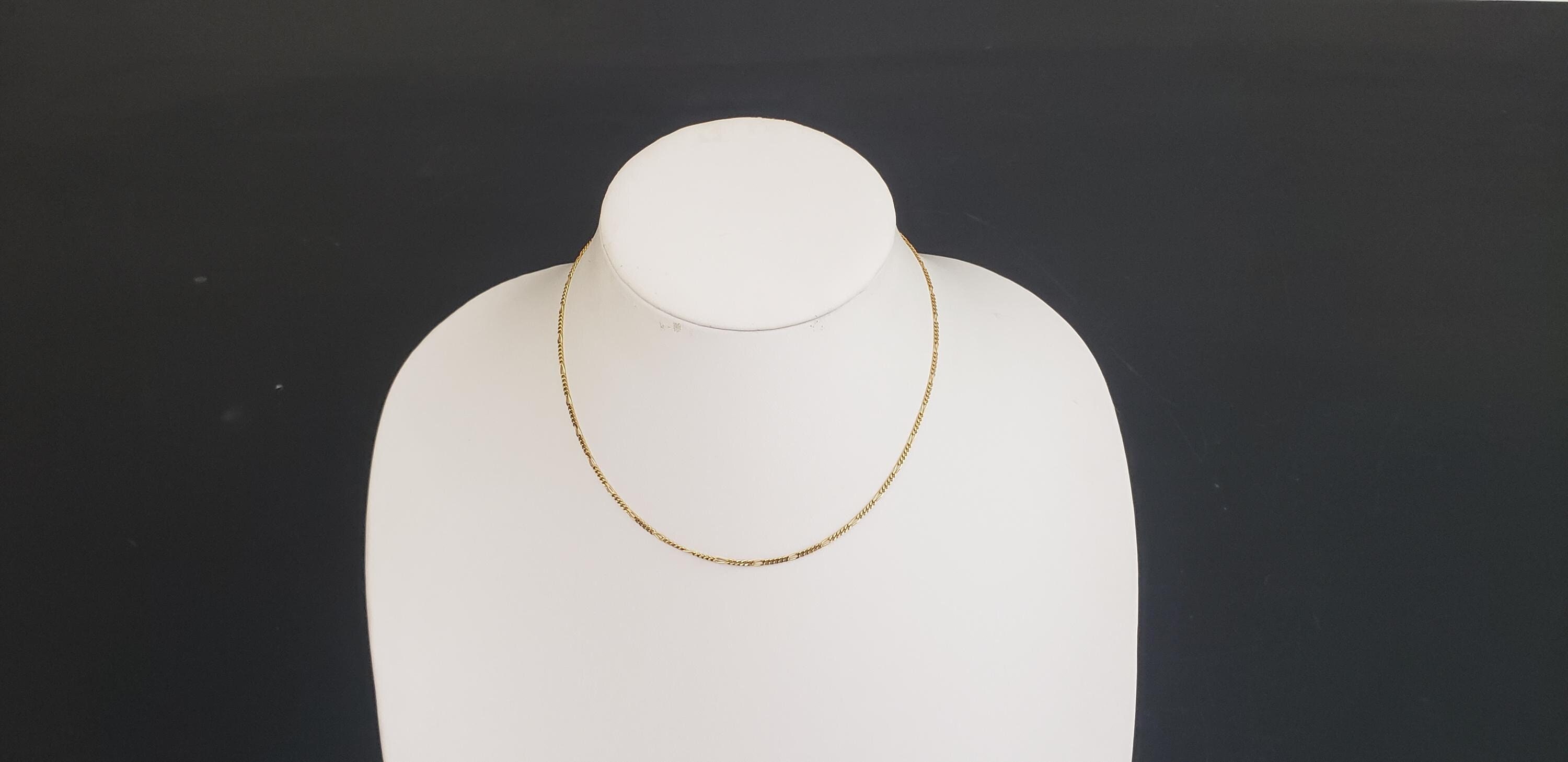 Estate 15 3/4" 14K massief gouden Petite Figaro schakel choker kraag lengte ketting hanger ketting dames cadeau voor vrouw haar F48