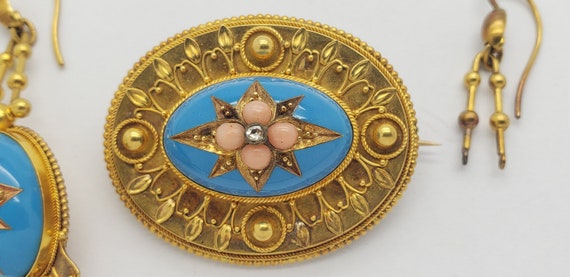 Victorian Etruscan 14K Gold, Diamond, Enamel & Co… - image 3
