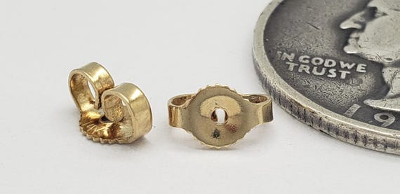 14K Yellow Solid Gold Stud Earrings Push Backs Pu… - image 7