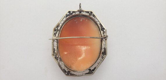 Antique Art Deco 14K White Gold Cameo Brooch Neck… - image 5