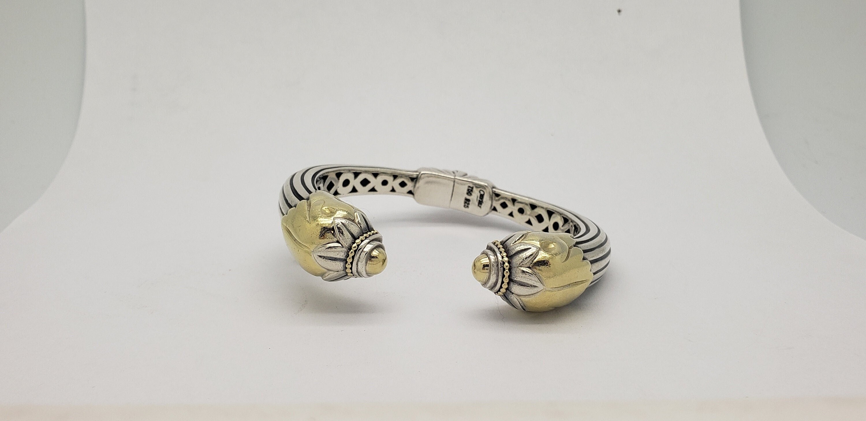 Estate Steven Lagos Caviar Sterling Silver & 18K Gold Hinged Estate Steven Lagos Caviar Sterling Silver & 18K Gold Hinged