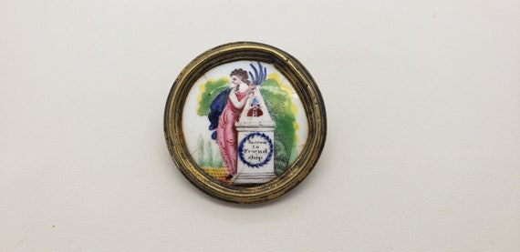 Early Antique Memorial Porcelain Picture Button Br