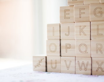 Wooden Alphabet Letters Blocks | , Baby Shower Gift, Wood Blocks, Nursery Decor, Natural Baby Toys Wood Toys, Storage Bag abc, learning toys