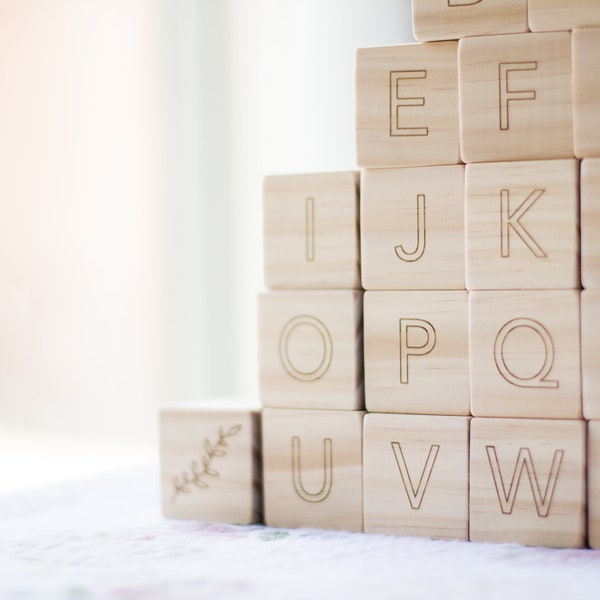 Wooden Alphabet Letters Blocks | , Baby Shower Gift, Wood Blocks, Nursery Decor, Natural Baby Toys Wood Toys, Storage Bag abc, learning toys