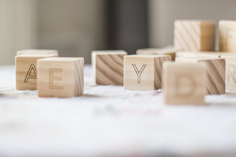 Wooden Alphabet Letters Blocks , Baby Shower Gift, Wood Blocks, Nursery Decor, Natural Baby Toys Wood Toys, Storage Bag abc, learning toys image 6