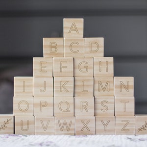 Wooden Alphabet Letters Blocks , Baby Shower Gift, Wood Blocks, Nursery Decor, Natural Baby Toys Wood Toys, Storage Bag abc, learning toys image 5