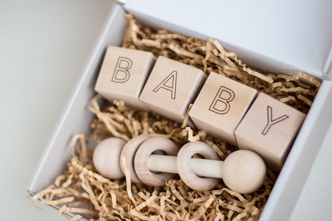 New Parent Gift Bundle: Baby Blocks & Rattle - Etsy