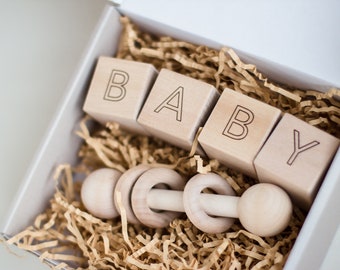 New Parent Gift Bundle: Baby Blocks & Rattle