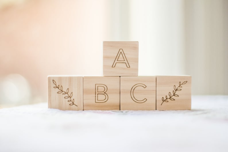 Wooden Alphabet Letters Blocks , Baby Shower Gift, Wood Blocks, Nursery Decor, Natural Baby Toys Wood Toys, Storage Bag abc, learning toys image 9