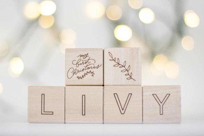 Baby's First Christmas wooden block image 1