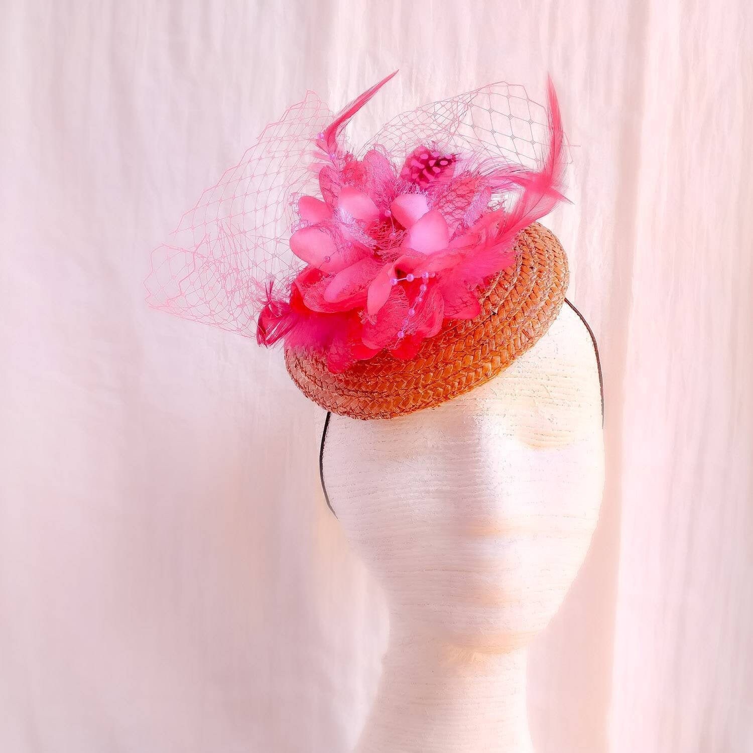 Natural straw fascinator hat for woman straw floral Etsy