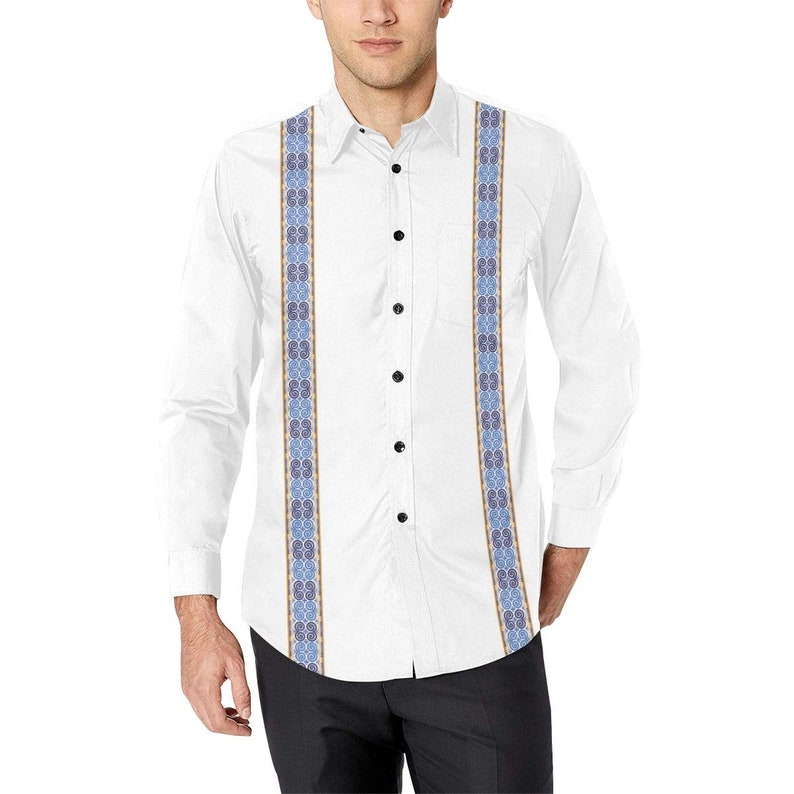 Men/'s White Hmong Elephant Foot Print Motif Dress Shirt